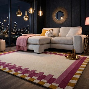 Modern Geometric Area Rug Rectangle Blue Cream Border Flat Weave Non-Slip Living <b>Room</b> Home Decor Contemporary Accent <b>Carpet</b> - Product Image 4