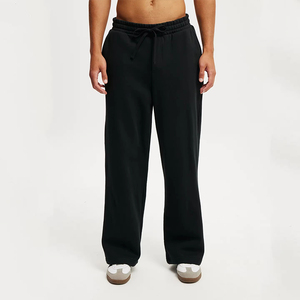 Pantalon de jogging décontracté en molleton à jambe droite, double taille, effet délavé et usé, avec logo personnalisé de haute qualité - Product Image 1