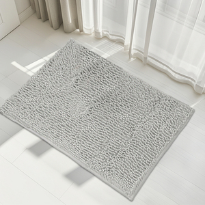 Minimalist Rectangle Chenille Bath Mat Solid Color With <b>Rubber</b> Backing Anti Slip For Bathroom Floor - Product Image 1
