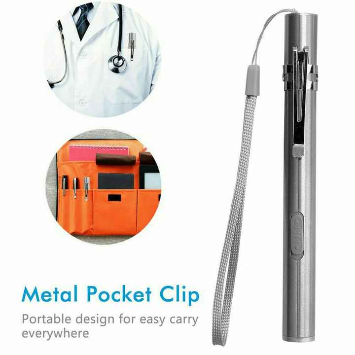 5\" Mini Tactical LED USB Rechargeable Flashlight Stainless Steel Torch Pen Light