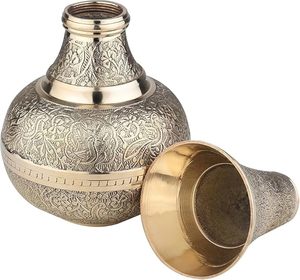 Vase à fleurs en laiton gravé artisanal, décoratif, vintage, en métal doré, pour fleurs fraîches, salon, mariage - Product Image 3
