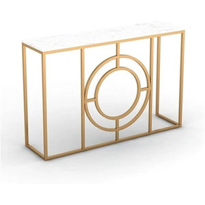 Mesa Consola Moderna de Lujo con Imitación de Mármol Negro y Base en Forma de U de Acero Inoxidable Dorado, Mesa Rectangular Decorativa para Sala de Estar - Product Image 4