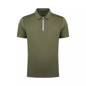 Polo de Manga Corta para Hombre, Color Verde Oliva, Cierre de Cremallera, Tejido de Punto, Secado Rápido, Color Sólido, Corte Regular, OEM ODM - Product Image 1