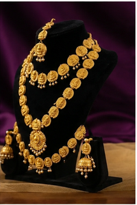 Ensemble de collier et boucles d'oreilles assortis en laiton plaqué or, design personnalisé, écologique et traditionnel, bijoux de mariage, cadeaux - Product Image 2