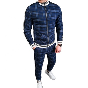 Custom Print Men's Check Print Sublimated Bomber <b>Jacket</b> Track Suit Zip Enclosure Ribbed Hem & Cuffs Stripes Zipper Sweat Suit - Product Image 1