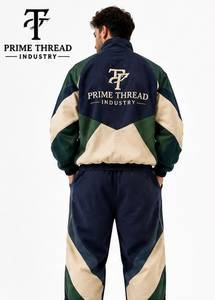 Wholesale Price Unisex Tracksuit Set Color Blocking Full Zip Stand Collar <b>Men</b> Autumn Wear Stone Washed <b>Pullover</b> Sweat pant Suits - Product Image 4
