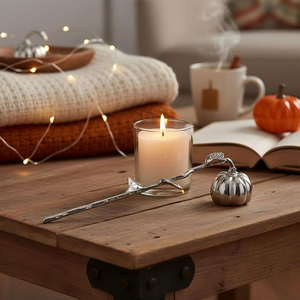 Éteignoir à bougie en argent en forme de citrouille avec long manche pour une extinction sûre de la flamme, accessoire décoratif pour éteignoirs à bougies - Product Image 4