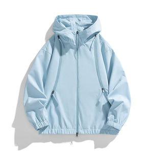 Chaqueta Bomber para Hombre, Estilo Nuevo, Talla 3XL, de Lona, Impermeable, Cortavientos, Suave, Informal, Holgada, con Capucha, Cuello Alto, Cierre de Cremallera, Color Sólido - Product Image 6
