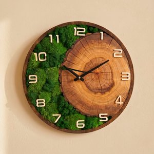 Natural Moss Tree <b>Ring</b> 3D Mechanical Customized Wall Clock Handmade Wooden Timepiece Rustic Modern Decor Large Clock Living Room - Product Image 1