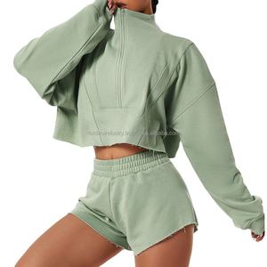 Women's Custom Yoga Set Crew Neck Pullover <b>Zipper</b> <b>Tie</b>-Dyed Sweatshirt Raw Hem Hoodie Plus Size Waterproof Washed 2-Piece - Product Image 3