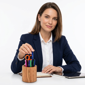 Porte-marqueurs en bois écologique avec finition naturelle, impression personnalisée pour l'organisation du bureau, par la collection artisanale - Product Image 1