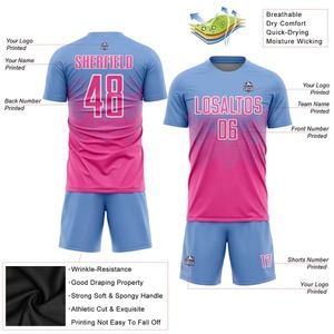 Uniforme de Fútbol Sublimado Personalizado en Azul Claro, Rosa y Blanco, Transpirable y Ligero, Ropa Deportiva para Entrenamiento de Equipos de Fútbol - Product Image 2
