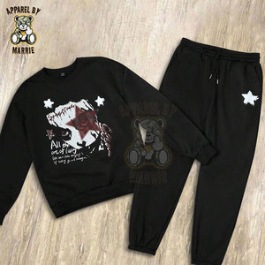 Ensemble de survêtement tendance en mélange de coton pour hommes, poids moyen, avec logo personnalisé, étiquette OEM, sweat-shirt à capuche et pantalon de survêtement, vente en gros - Product Image 1