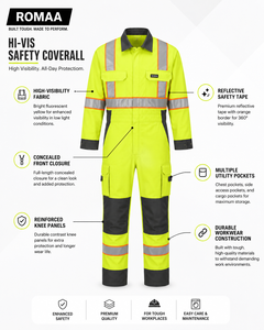 Navy Blue Lime Yellow Hi Vis Spandex <b>Waterproof</b> Industrial <b>Work</b> Coverall Heavy Duty Mechanic Overall Cargo Pockets Hidden Snap - Product Image 2