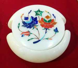 Juego de posavasos de mármol blanco hechos a mano de 4.5 pulgadas para bebidas, té, café y cerveza, decoración elegante para la mesa. - Product Image 3