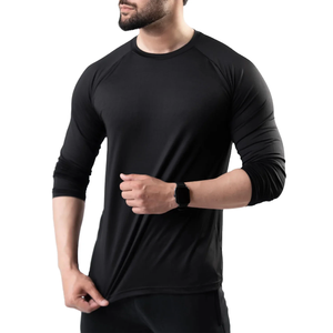 Camiseta de Manga Larga para Hombre, Negra, Cuello Redondo, Corte Regular, Secado Rápido, Color Sólido, Tejido de Punto, 100% Algodón, Logotipo Frontal - Product Image 1