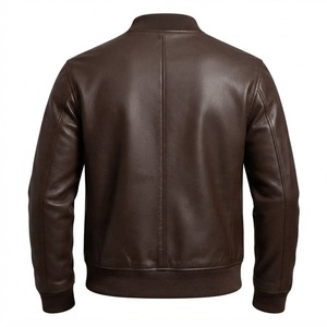 <b>Brown</b> Genuine <b>Leather</b> Bomber <b>Jacket</b> <b>Men</b> Regular Fit Zip Up Flight <b>Jacket</b> for Autumn Winter Casual Wear - Product Image 4
