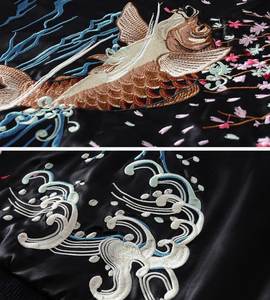 Men’s Satin Bomber Jacket with Floral Embroidery Lightweight Varsity Zip-Up Streetwear Coat - Product Image 5