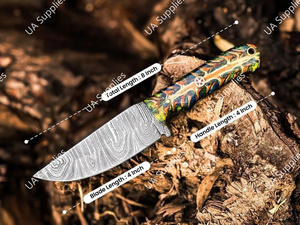 มีดเหล็กดามัสกัส 58 HRC ใบมีดแบบ Fixed Blade ปลายแหลม สำหรับล่าสัตว์และตั้งแคมป์ ด้ามจับรูปทรงกรวยสน รับผลิตแบบ ODM/OEM ปรับแต่งได้ เกรดอุตสาหกรรม/DIY - Product Image 4
