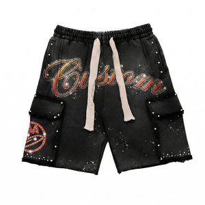 Ensemble deux pièces pour homme, style streetwear décontracté, t-shirt surdimensionné avec logo personnalisé, short en tricot à franges et strass, mode hiver, respirant - Product Image 2