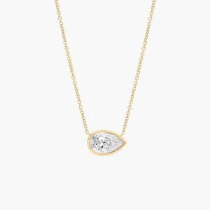 East-West Bezel Solitaire Pendant <b>Necklace</b> With 1.5 CTW Pear Shaped Lab-Grown Diamond in Yellow Gold - Product Image 1