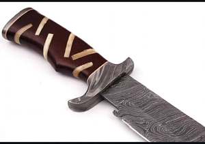 Handcrafted Damascus Steel Utility <b>Knife</b> Wood <b>Bone</b> Inlay <b>Handle</b> Damascus Guard Field Tool - Product Image 4