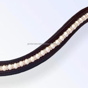 Logotipo personalizable de cuero ecuestre Western Brow Band Fancy Pearl Crystal Horse Curved Diamond acolchado Hot Fix Decor Venta caliente - Product Image 6