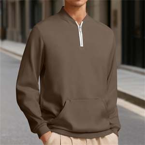 Sweatshirt for Mens Basic Quarter Zipper Long Sleeve Loose Fit Solid Color with Pocket Mandarin/ Band Collar OEM Custom Logo - Product Image 5