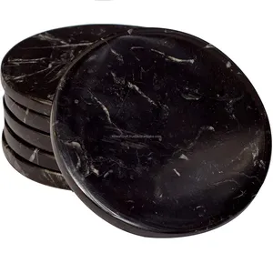 Standard Quality Stone Black <b>Marble</b> Classic Eco-friendly Serving Cup Coaster Round Tea Coasters Set Kitchen Pattern New Models - Product Image 1