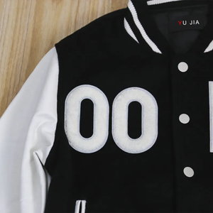 Black white varsity jacket Letter print turn-down collar Regular fit autumn jacket Men's casual varsity wear - Product Image 3