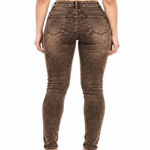 Jean en denim stretch délavé pour femme, coupe slim, aspect délavé, taille confortable, jean décontracté pleine longueur - Product Image 2