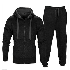 Survêtement à capuche bleu foncé pour homme, fermeture éclair intégrale, coupe décontractée, couleur unie avec poches latérales, vêtement d'automne 100% coton - Product Image 4