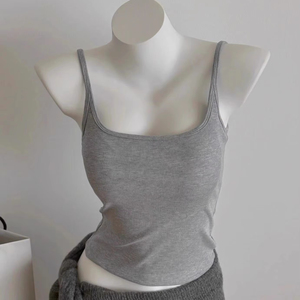Custom Women's TankTop Ribbed Spaghetti Strap Crop Seamless <b>Square</b> Neck Sleeveless Stretch Slim Fit Normcore/Minimalist Camisole - Product Image 1