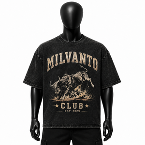 T-shirt vintage noir délavé |   T-shirts pour hommes à manches courtes, coupe classique, imprimé graphique DTF, col rond, streetwear décontracté, 250 GSM - Product Image 1