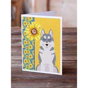 Whimsical Summer Sunflowers y Grey Siberian Husky Pack 8 A7 Tamaño 5x7 Tarjetas de felicitación en blanco con sobres para notas - Product Image 2
