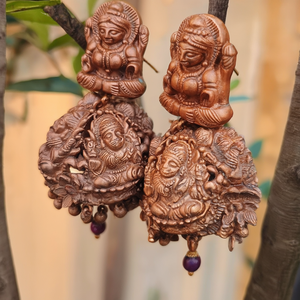 Goddess Lakshmi Temple Big Jhumka Earrings-Matte Finish Classic Drop Charm Earrings - Product Image 3