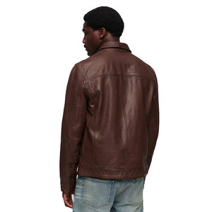 Blouson Moto Classique 2026 pour Homme en Cuir Véritable Bordeaux Coupe Slim Col Rabattu Fermeture Éclair Manches Classiques Hiver - Product Image 2