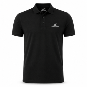 เสื้อโปโลแขนสั้นสีดำสำหรับผู้ชาย ยี่ห้อ Blackthorn ผ้าปิเก้ มีโลโก้ด้านหน้า สวมใส่สบายๆ - Product Image 1