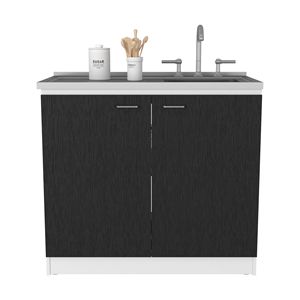 Mobili da Cucina Autoportanti Bianchi/Neri con Doppie Ante e Due Ripiani, Lavello Incluso - Product Image 6