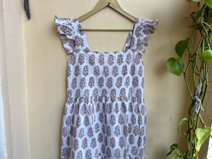 เดรสยาวพิมพ์ลายบล็อกผ้าฝ้ายอินเดียขายดีปี 2026 แบบไม่มีแขน คอเหลี่ยม ลายดอกไม้ ราคาโรงงาน - Product Image 5