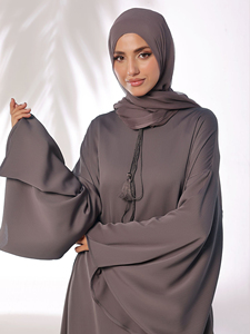 Abaya Larga de Color Sólido para Mujer, con Cuello de Lazo, Manga Larga, Vestido Modesto, Ligero, de Poliéster, para Uso Diario, Estilo de Medio Oriente - Product Image 5