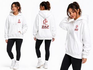 ZULF INDUSTRY Sweat à capuche blanc pour femme 100 % coton tricoté respirant écologique coupe classique logo brodé sur le devant décontracté hiver - Product Image 6