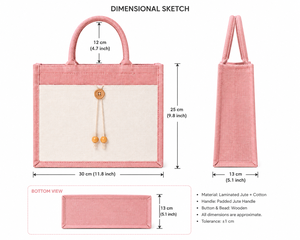 Bolsa de yute laminada rosa, ecológica, reutilizable, con botón de madera, para compras, venta al por mayor. - Product Image 3