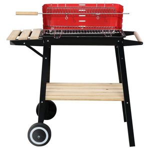 Forno a Carbone Smaltato Nero e Rosso 85*42*86cm con Quattro Gambe e Ruote per Barbecue all'Aperto - Product Image 3