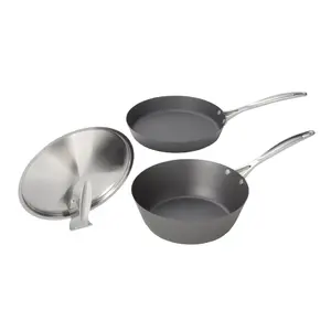 MB-2582 Kurotsuchi nitrided carbon steel frying panset deep frying wok pan 24cm with lid