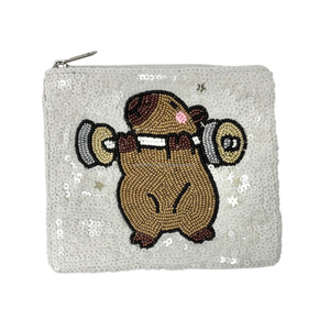 Cartoon Beaded Eco-Friendly Durable Fitness Pouch Gym Workout Dumbbell Bear Coin <b>Purse</b> Sequin Multicolor Sporty Zipper Bag <b>Cute</b> - Product Image 3