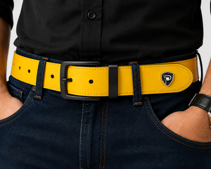 Ceinture vintage en cuir de vache jaune avec boucle carrée argentée, design solide, durable, légère, moulage monobloc, 40 pouces, 1,30 - Product Image 4
