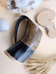 Jarra de Cerveza de Cuerno Natural, Ecológica, Hecha a Mano, Estilo Bohemio, Taza Decorativa de Cuerno de Búfalo Pulido - Product Image 3