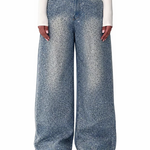Jeans en denim pour femmes avec strass, coupe slim, grandes tailles, skinny, vente en gros - Product Image 1