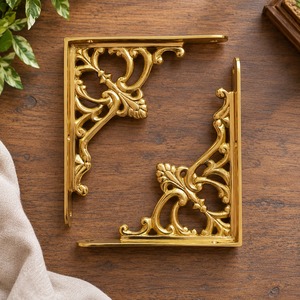 SHUBHAM Ornate Polished Brass <b>Shelf</b> Bracket <b>Decorative</b> Golden Wall Mounted <b>Shelf</b> Support for Wooden <b>Shelves</b> Home Decor - Product Image 1